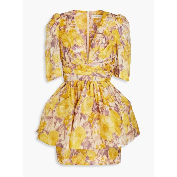 NWT ZIMMERMANN Lavered floral-print linen and silk-blend beblum mini dress sz 3 - Picture 2 of 6